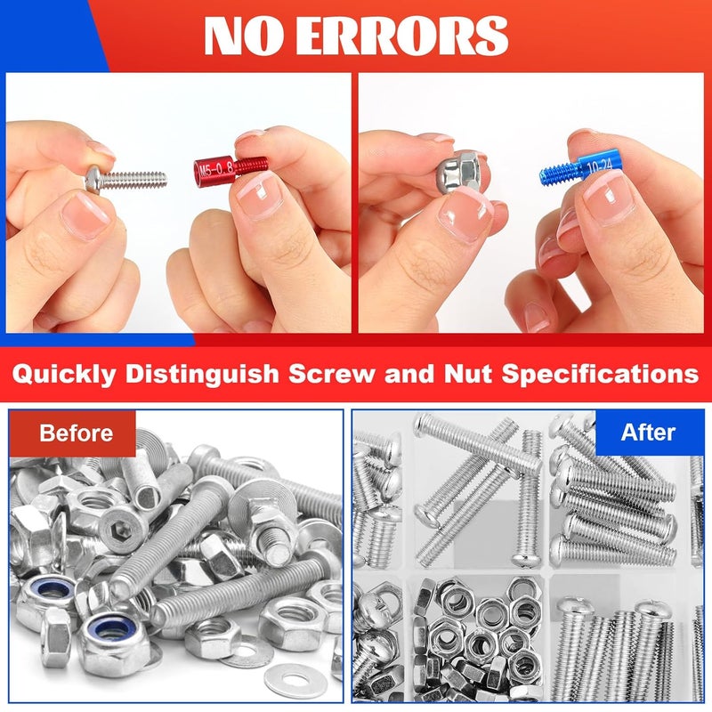 SBGGRL 44 Pcs Thread Gauge SAE and Metric, Nut and Bolt Thread Screw Checker Tool Set, Universal Standard Inch & Metric Hole Sizing Measuring for Quickly Identify and Verify with Storage Case - Image 2
